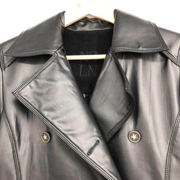 Nancy Lord Couture Vancouver Black  Double Breasted Leather Trench Coat - Picture 5 of 16